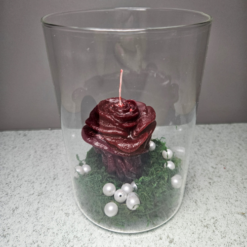 Set Kerze Rose im Glas